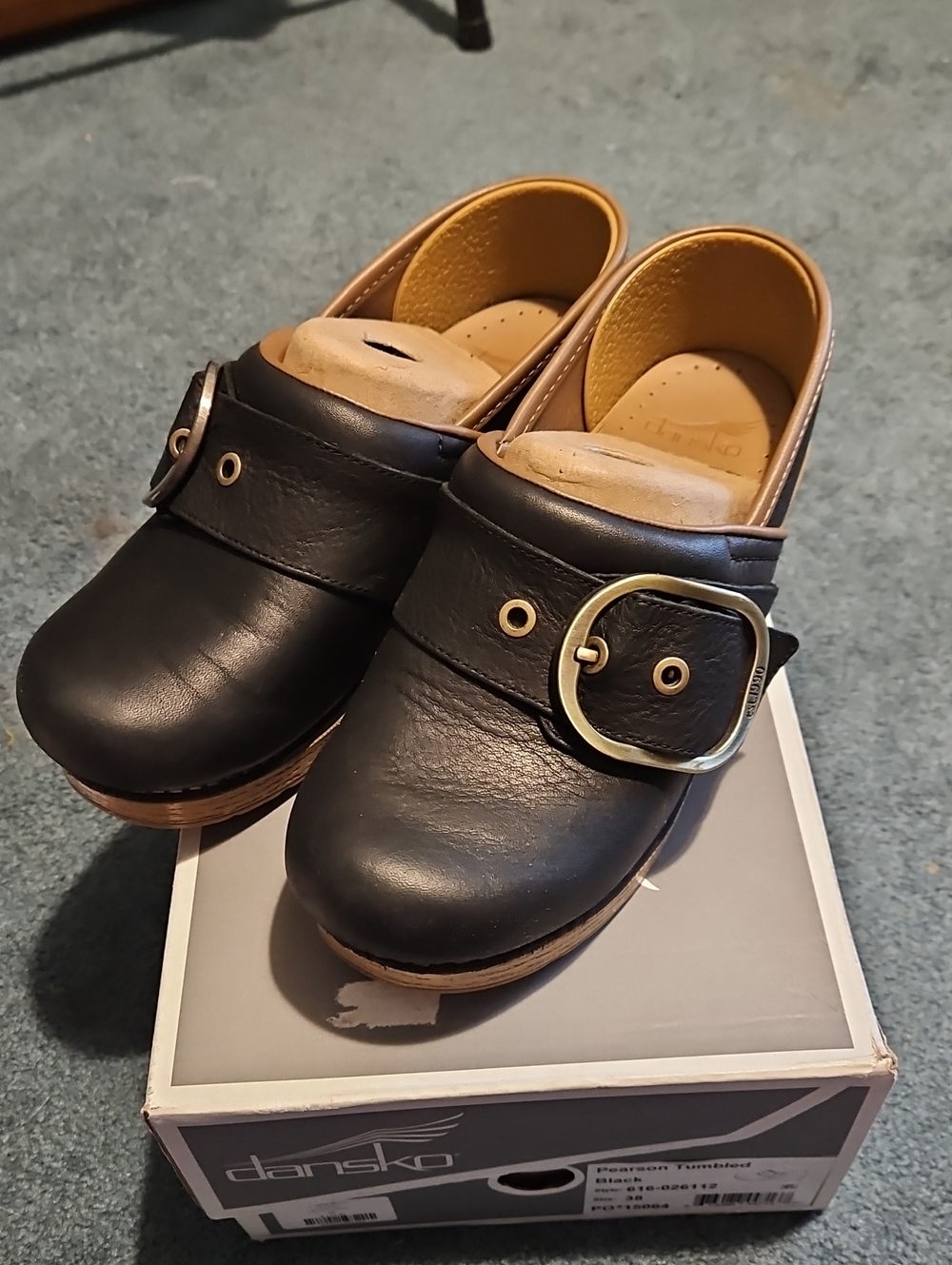 Classic Black Womens Leather Clogs with Buckle